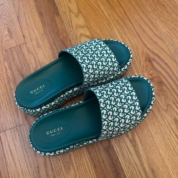 Gucci GG Monogram Platform Sandals 39.5 - Canvas and Leather WORN TWICE - Picture 10 of 12